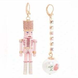 Betsey Johnson Nutcracker Toy Soldier & Pearl Linear Mismatch Dangle Earrings
